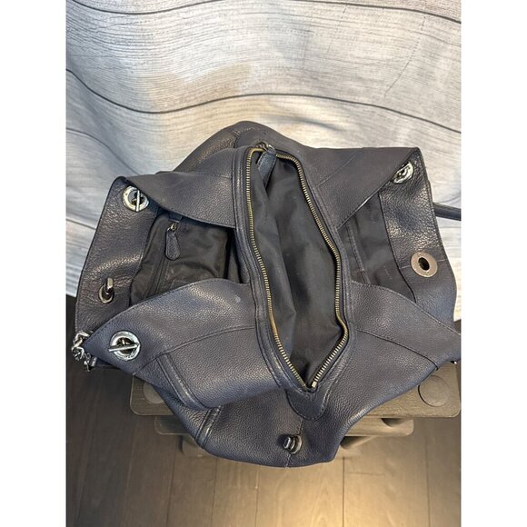 Coach Turnlock Edie Shoulder Bag Purse Dark blue pebbled Leather - Picture 7 of 8